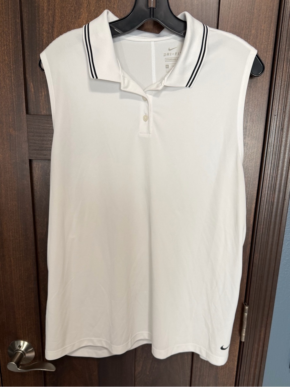 Nike White Sleeveless Golf Polo with Black Collar Trim